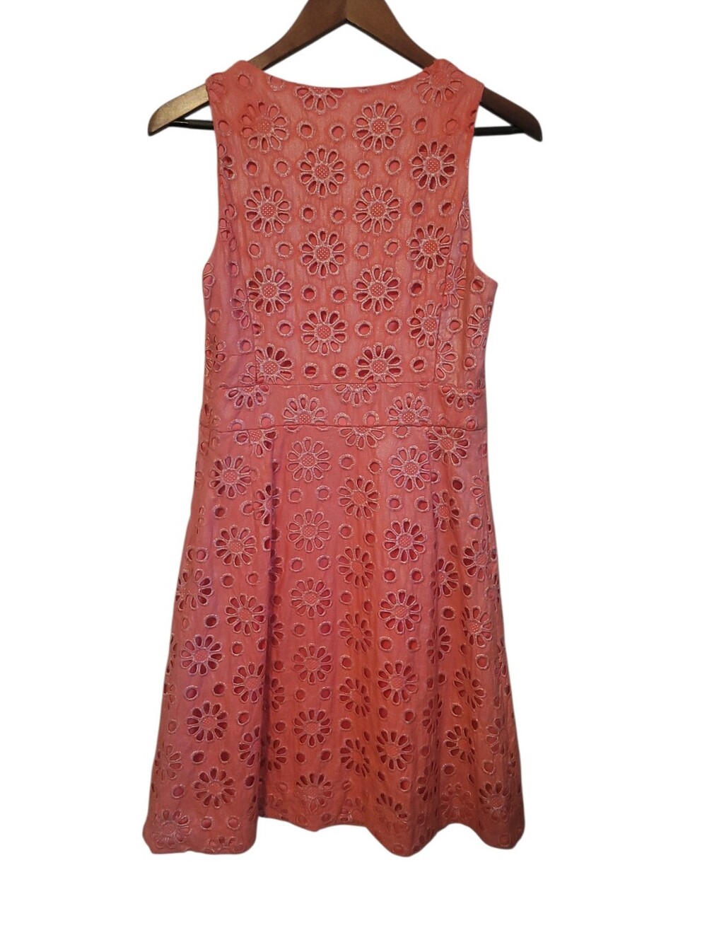 Maeve Anthropologie Eyelet Dress Size 6 Coralshine Sleeveless Fit Flare Festival - Picture 5 of 10